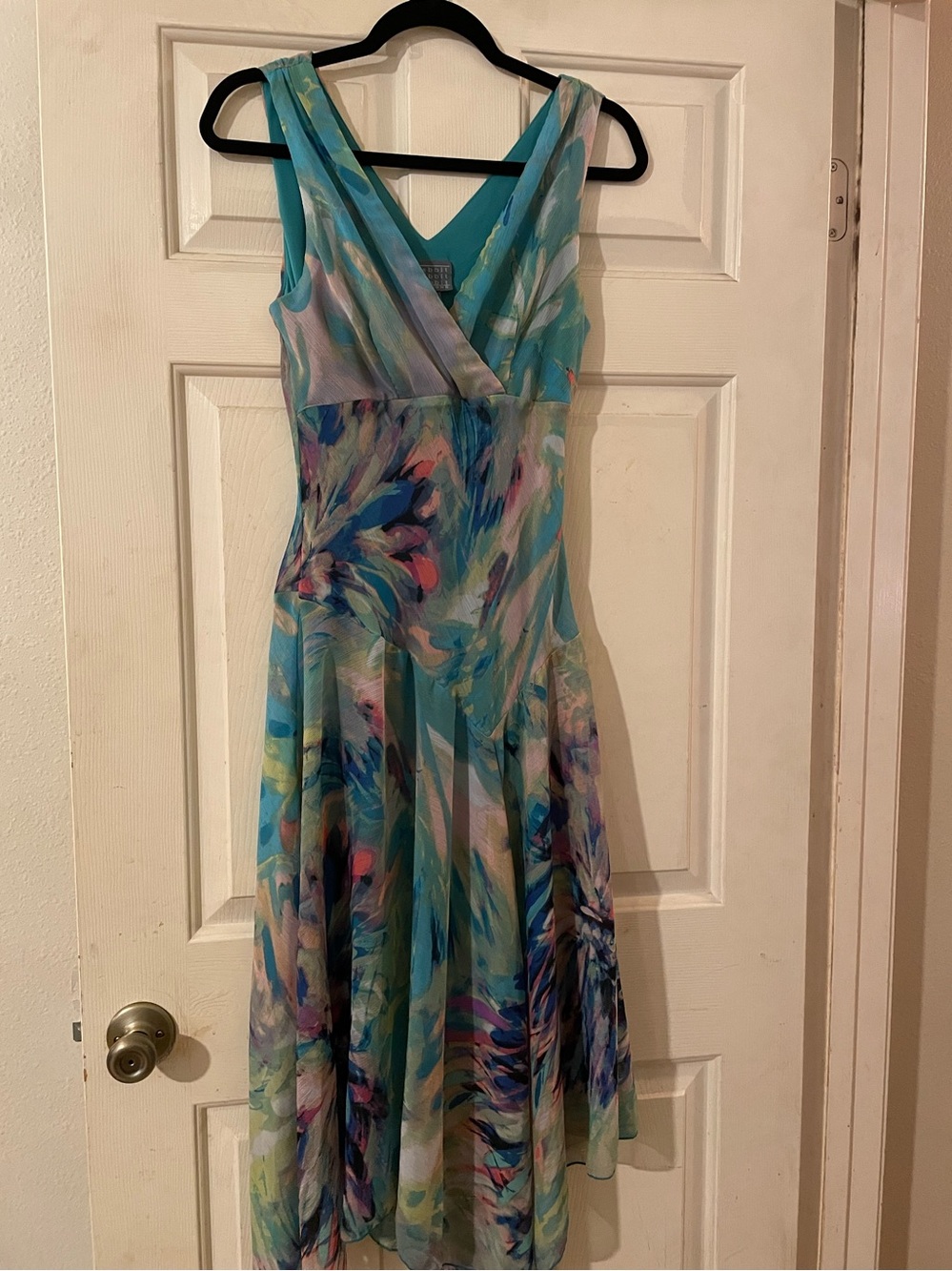 Rabbit Rabbit Rabbit Designs Teal Watercolor Chiffon High Low Midi Dress 8